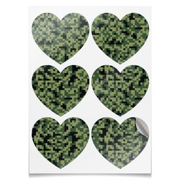 Заказать наклейки в Москве. Наклейки-сердца 7.5x9.7 см Камуфляж "Пиксели (Зеленый)" от Аня Лукьянова - готовые дизайны и нанесение принтов.