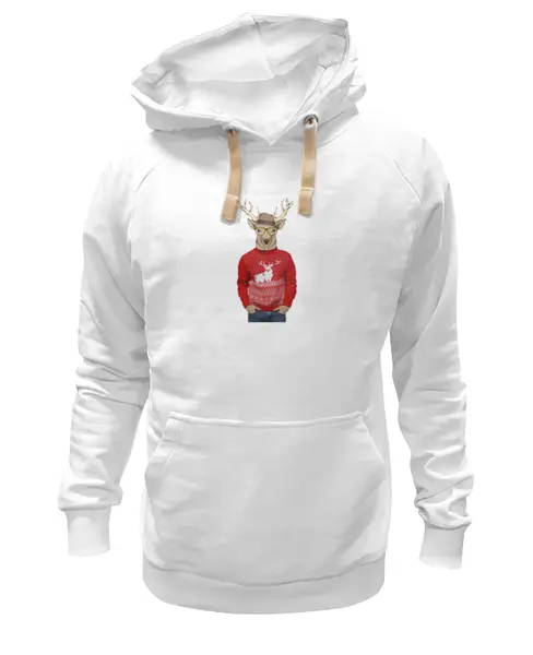 Заказать премиальную одежду в Москве. Толстовка Wearcraft Premium унисекс Красивый олень хипстер в свитере и шляпе Валентин от Элина Олень - готовые дизайны и нанесение принтов.