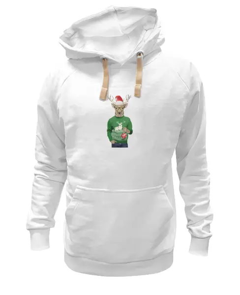 Заказать премиальную одежду в Москве. Толстовка Wearcraft Premium унисекс с оленем новогодний в свитере от Элина Олень - готовые дизайны и нанесение принтов.