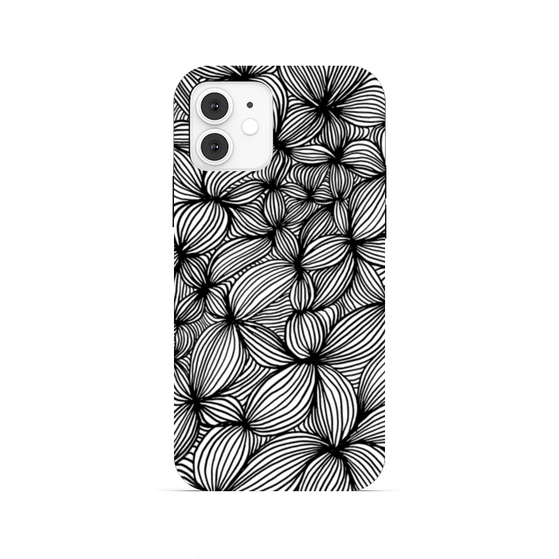 Printio Чехол для iPhone 12, объёмная печать Абстракция черно-белые цветы