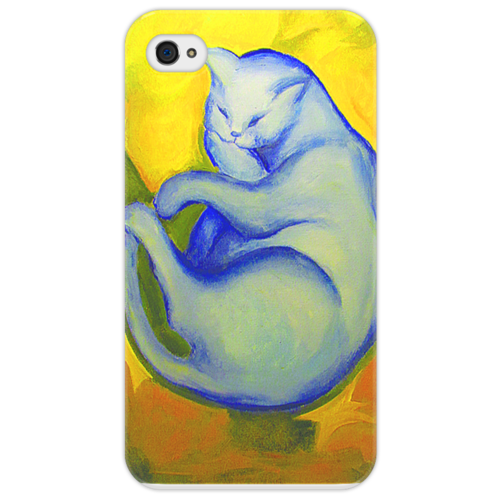 Заказать чехол для iPhone 4/4S в Москве. Чехол для iPhone 4/4S Синий кот на желтой подушке  от Sonya Kant - готовые дизайны и нанесение принтов.