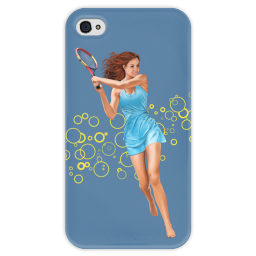 Заказать чехол для iPhone 4/4S в Москве. Чехол для iPhone 4 глянцевый, с полной запечаткой Девушка с теннисной ракеткой от Shdomon - готовые дизайны и нанесение принтов.