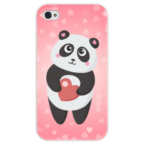 Заказать чехол для iPhone 4/4S в Москве. Чехол для iPhone 4 глянцевый, с полной запечаткой Панда с сердечком от Ordwen - готовые дизайны и нанесение принтов.