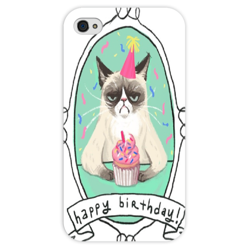 Заказать чехол для iPhone 4/4S в Москве. Чехол для iPhone 4 глянцевый, с полной запечаткой Cat Happy Birthday от Tatin - готовые дизайны и нанесение принтов.