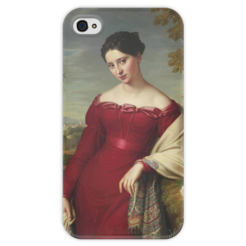 Заказать чехол для iPhone 4/4S в Москве. Чехол для iPhone 4 глянцевый, с полной запечаткой Портрет молодой дамы в красном платье от trend - готовые дизайны и нанесение принтов.