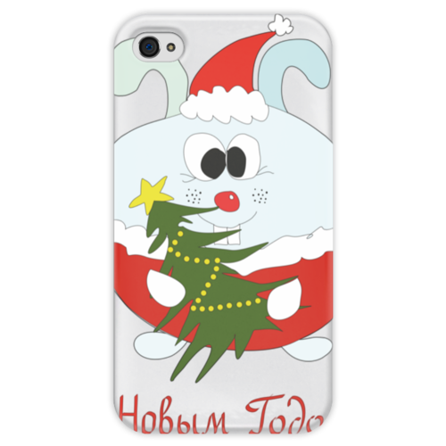 Заказать чехол для iPhone 4/4S в Москве. Чехол для iPhone 4 глянцевый, с полной запечаткой Новогодний заяц от AstArt - готовые дизайны и нанесение принтов.