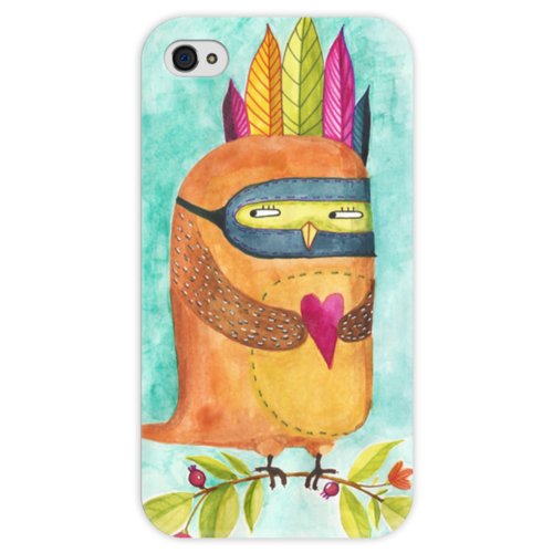 Заказать чехол для iPhone 4/4S в Москве. Чехол для iPhone 4 глянцевый, с полной запечаткой Рыжая Сова Индеец от Анастасия Наумова - готовые дизайны и нанесение принтов.