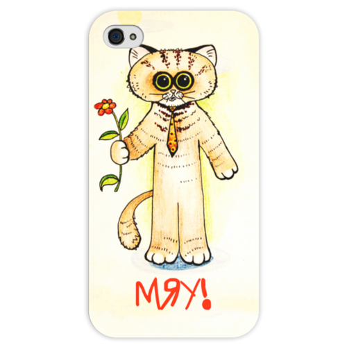 Заказать чехол для iPhone 4/4S в Москве. Чехол для iPhone 4 глянцевый, с полной запечаткой Мяу-мяу! от Рисуя Добро - готовые дизайны и нанесение принтов.