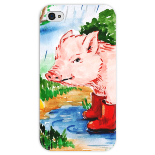Заказать чехол для iPhone 4/4S в Москве. Чехол для iPhone 4 глянцевый, с полной запечаткой Маленькая свинка от Рисуя Добро - готовые дизайны и нанесение принтов.