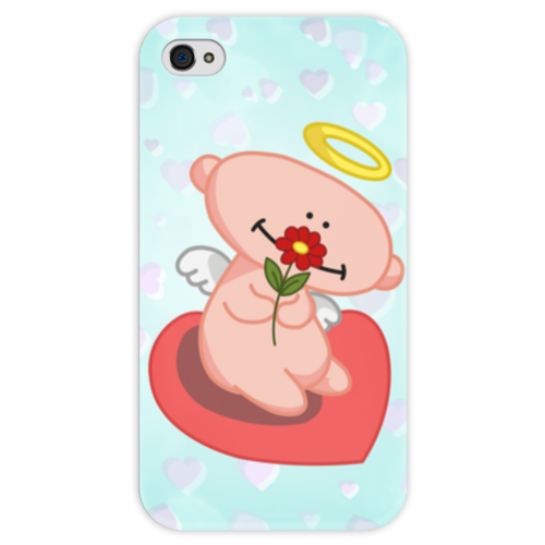 Заказать чехол для iPhone 4/4S в Москве. Чехол для iPhone 4 глянцевый, с полной запечаткой Влюбленный ангелок с сердцем от Ordwen - готовые дизайны и нанесение принтов.