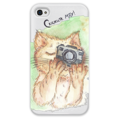 Заказать чехол для iPhone 4/4S в Москве. Чехол для iPhone 4 глянцевый, с полной запечаткой Скажите мяу от elenavishenka@yandex.ru - готовые дизайны и нанесение принтов.