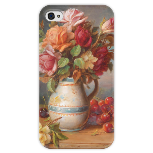 Заказать чехол для iPhone 4/4S в Москве. Чехол для iPhone 4 глянцевый, с полной запечаткой Розы и вишни от trend - готовые дизайны и нанесение принтов.