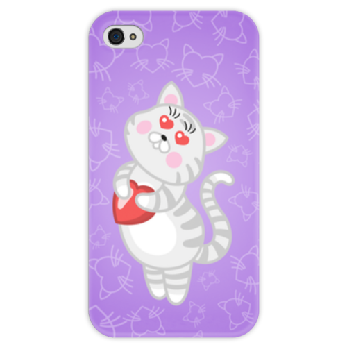 Заказать чехол для iPhone 4/4S в Москве. Чехол для iPhone 4 глянцевый, с полной запечаткой Влюбленная кошечка от Ordwen - готовые дизайны и нанесение принтов.
