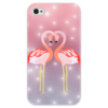 Заказать чехол для iPhone 4/4S в Москве. Чехол для iPhone 4 глянцевый, с полной запечаткой Влюбленные фламинго от Ordwen - готовые дизайны и нанесение принтов.