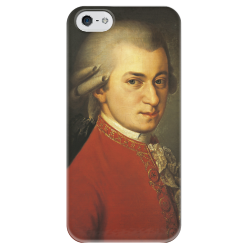 Заказать чехол для iPhone 5/5S в Москве. Чехол для iPhone 5 глянцевый, с полной запечаткой Портрет Вольфганга Амадея Моцарта от trend - готовые дизайны и нанесение принтов.