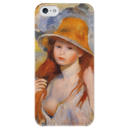 Заказать чехол для iPhone 5/5S в Москве. Чехол для iPhone 5 глянцевый, с полной запечаткой Молодая женщина в соломенной шляпе от trend - готовые дизайны и нанесение принтов.