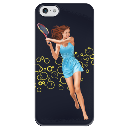 Заказать чехол для iPhone 5/5S в Москве. Чехол для iPhone 5 глянцевый, с полной запечаткой Девушка с теннисной ракеткой от Shdomon - готовые дизайны и нанесение принтов.