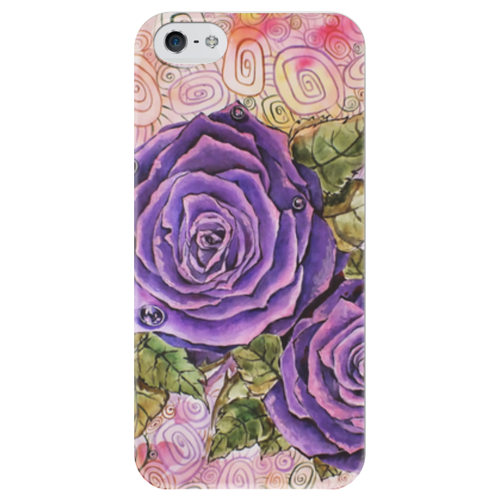 Заказать чехол для iPhone 5/5S в Москве. Чехол для iPhone 5 глянцевый, с полной запечаткой Сиреневые розы от Aleksa - готовые дизайны и нанесение принтов.