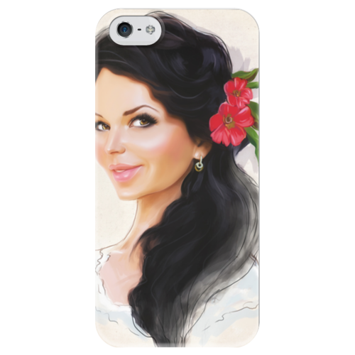Заказать чехол для iPhone 5/5S в Москве. Чехол для iPhone 5 глянцевый, с полной запечаткой Девушка с цветком от sudzin - готовые дизайны и нанесение принтов.