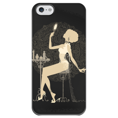 Заказать чехол для iPhone 5/5S в Москве. Чехол для iPhone 5 глянцевый, с полной запечаткой Красивая девушка с зеркалом  силуэт ESZAdesign от eszadesign - готовые дизайны и нанесение принтов.