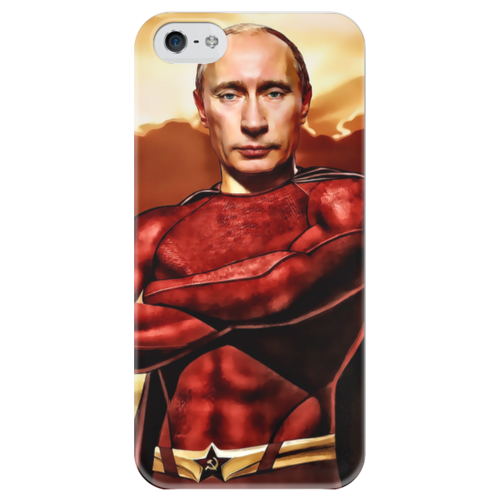 Заказать чехол для iPhone 5/5S в Москве. Чехол для iPhone 5 глянцевый, с полной запечаткой Путин - superhero от Just kidding - готовые дизайны и нанесение принтов.