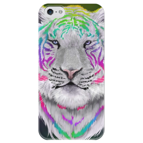Заказать чехол для iPhone 5/5S в Москве. Чехол для iPhone 5 глянцевый, с полной запечаткой Белый тигр от Tabermori - готовые дизайны и нанесение принтов.