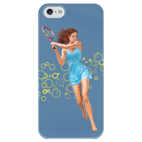 Заказать чехол для iPhone 5/5S в Москве. Чехол для iPhone 5 глянцевый, с полной запечаткой Девушка с теннисной ракеткой от Shdomon - готовые дизайны и нанесение принтов.
