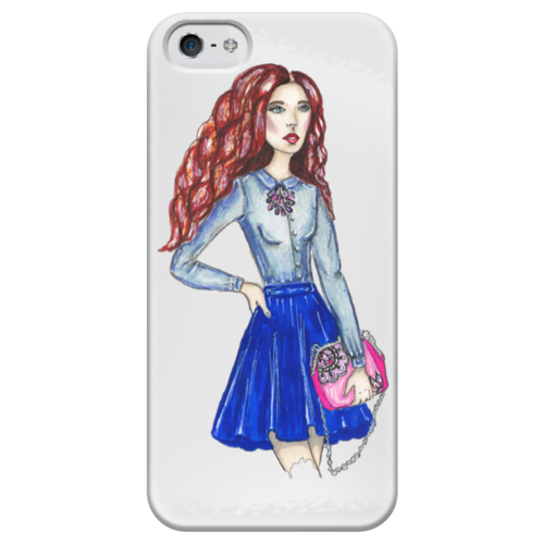 Заказать чехол для iPhone 5/5S в Москве. Чехол для iPhone 5 глянцевый, с полной запечаткой Модная девушка с сумкой от Анна Кузнецова - готовые дизайны и нанесение принтов.