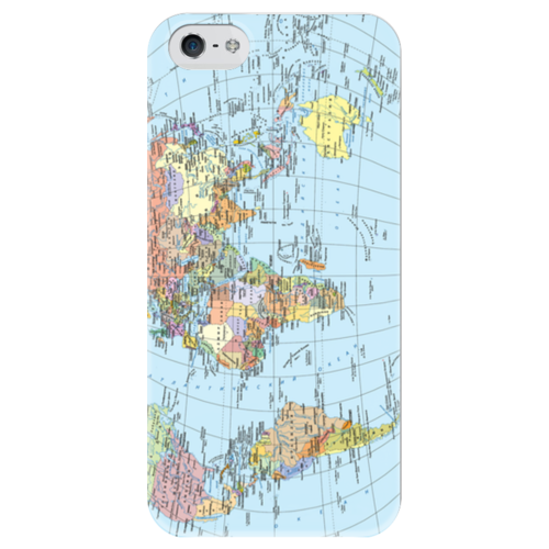 Заказать чехол для iPhone 5/5S в Москве. Чехол для iPhone 5 глянцевый, с полной запечаткой Карта мира от Елена Гришина - готовые дизайны и нанесение принтов.