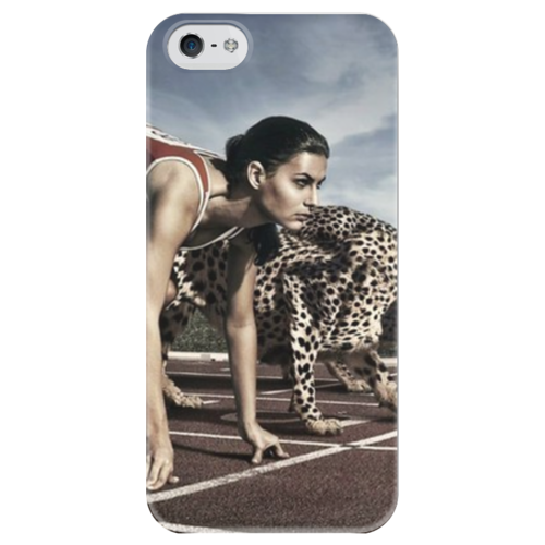 Заказать чехол для iPhone 5/5S в Москве. Чехол для iPhone 5 глянцевый, с полной запечаткой девушка и гепард от stason - готовые дизайны и нанесение принтов.