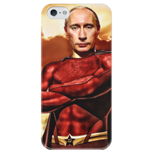 Заказать чехол для iPhone 5/5S в Москве. Чехол для iPhone 5 глянцевый, с полной запечаткой Путин Суперчеловек от emilkmoscow - готовые дизайны и нанесение принтов.