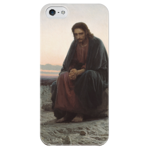 Заказать чехол для iPhone 5/5S в Москве. Чехол для iPhone 5 глянцевый, с полной запечаткой Христос в пустыне (картина Крамского) от trend - готовые дизайны и нанесение принтов.