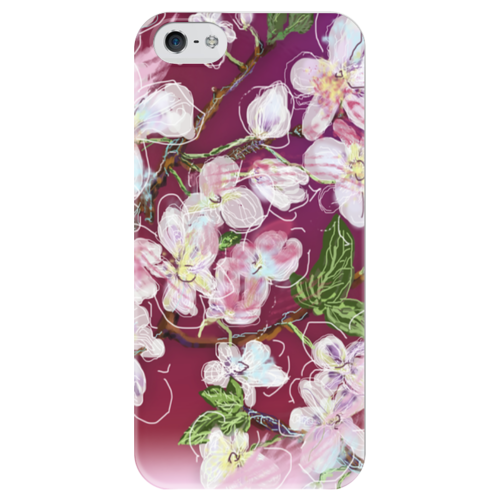Заказать чехол для iPhone 5/5S в Москве. Чехол для iPhone 5 глянцевый, с полной запечаткой Вишня цветет от Anna Lomachenko - готовые дизайны и нанесение принтов.