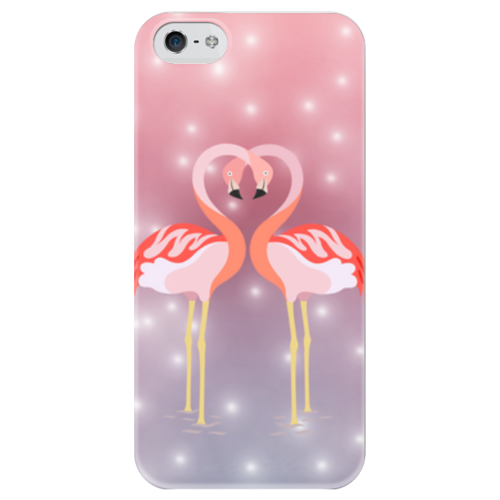 Заказать чехол для iPhone 5/5S в Москве. Чехол для iPhone 5 глянцевый, с полной запечаткой Влюбленные фламинго от Ordwen - готовые дизайны и нанесение принтов.