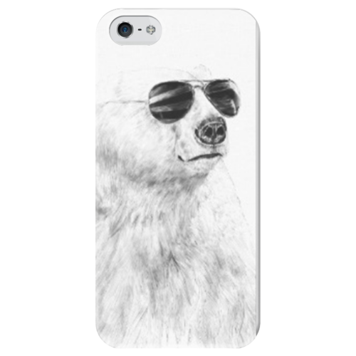 Заказать чехол для iPhone 5/5S в Москве. Чехол для iPhone 5 глянцевый, с полной запечаткой Медведь в очках от klip - готовые дизайны и нанесение принтов.