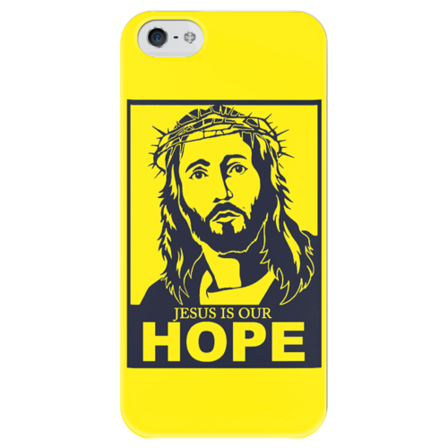 Заказать чехол для iPhone 5/5S в Москве. Чехол для iPhone 5 глянцевый, с полной запечаткой Иисус - наша надежда от god - готовые дизайны и нанесение принтов.