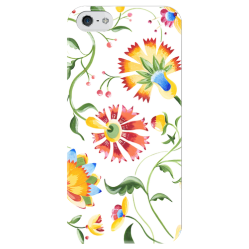 Заказать чехол для iPhone 5/5S в Москве. Чехол для iPhone 5 глянцевый, с полной запечаткой Цветы на белом от birdsnflowers - готовые дизайны и нанесение принтов.