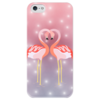 Заказать чехол для iPhone 5/5S в Москве. Чехол для iPhone 5 глянцевый, с полной запечаткой Влюбленные фламинго от Ordwen - готовые дизайны и нанесение принтов.