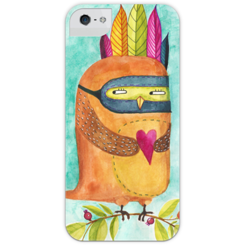 Заказать чехол для iPhone 5/5S в Москве. Чехол для iPhone 5 с подставкой, с полной запечаткой Рыжая Сова Индеец от Анастасия Наумова - готовые дизайны и нанесение принтов.