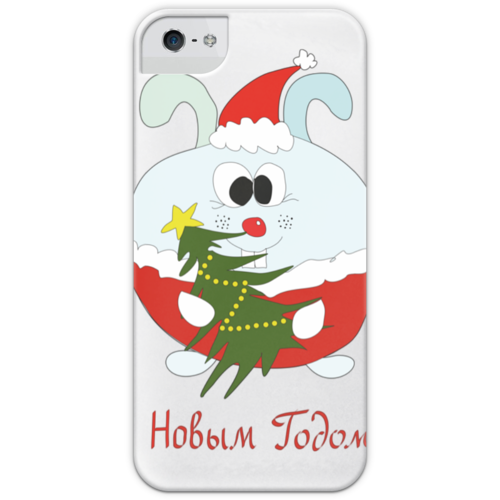 Заказать чехол для iPhone 5/5S в Москве. Чехол для iPhone 5 с подставкой, с полной запечаткой Новогодний заяц от AstArt - готовые дизайны и нанесение принтов.