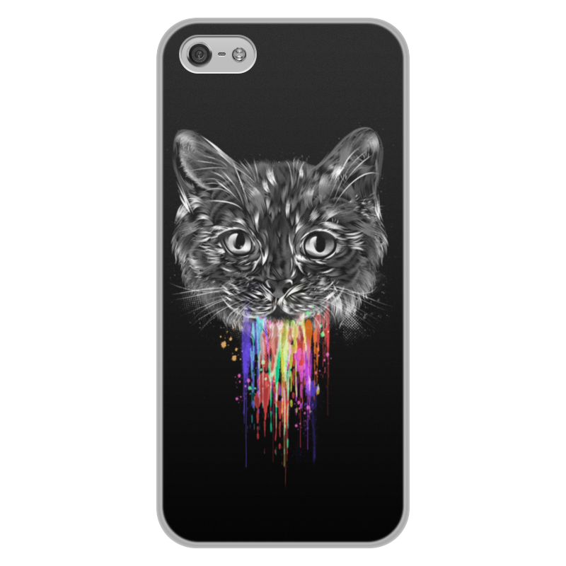 Printio Чехол для iPhone 5/5S, объёмная печать Радужный кот