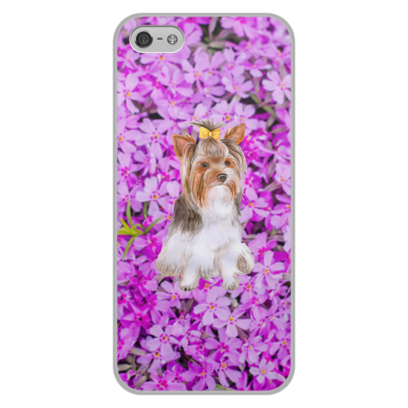Printio Чехол для iPhone 5/5S, объёмная печать цветы и пес