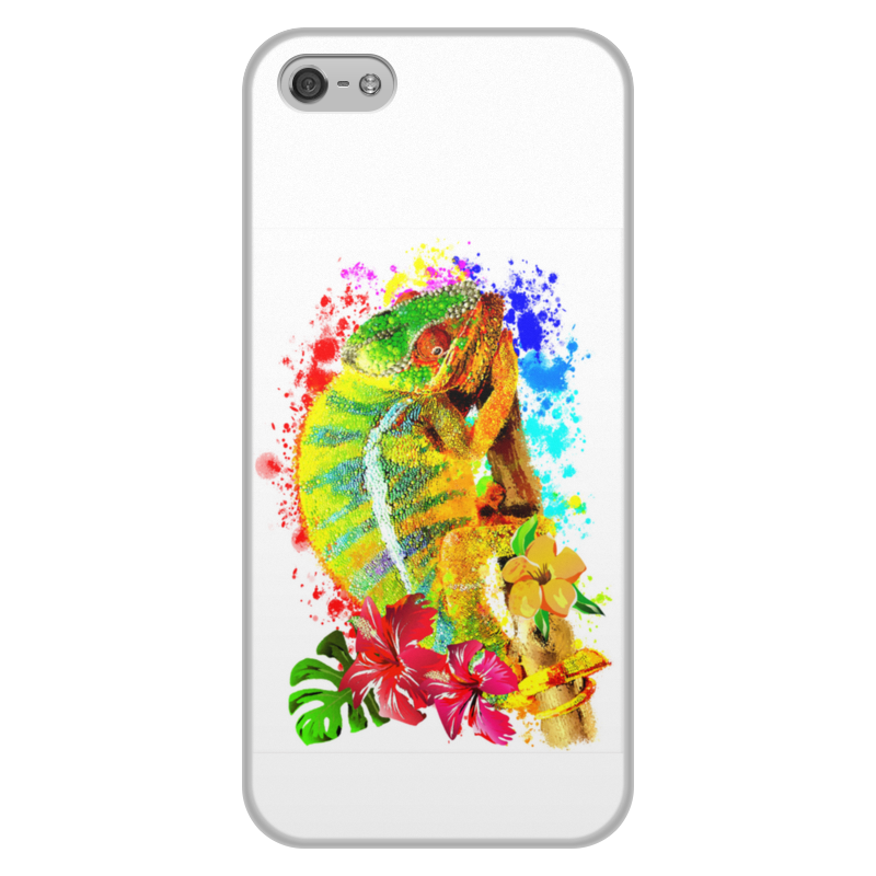 Printio Чехол для iPhone 5/5S, объёмная печать Хамелеон с цветами в пятнах краски.
