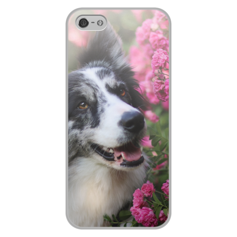Printio Чехол для iPhone 5/5S, объёмная печать Цветы и пес