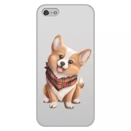 Заказать чехол для iPhone 5/5S в Москве. Чехол для iPhone 5/5S, объёмная печать Собака корги в шарфе от tigerda  - готовые дизайны и нанесение принтов.