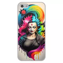 Заказать чехол для iPhone 5/5S в Москве. Чехол для iPhone 5/5S, объёмная печать Девушка с разноцветными волосами от Neuro Digital Art  - готовые дизайны и нанесение принтов.