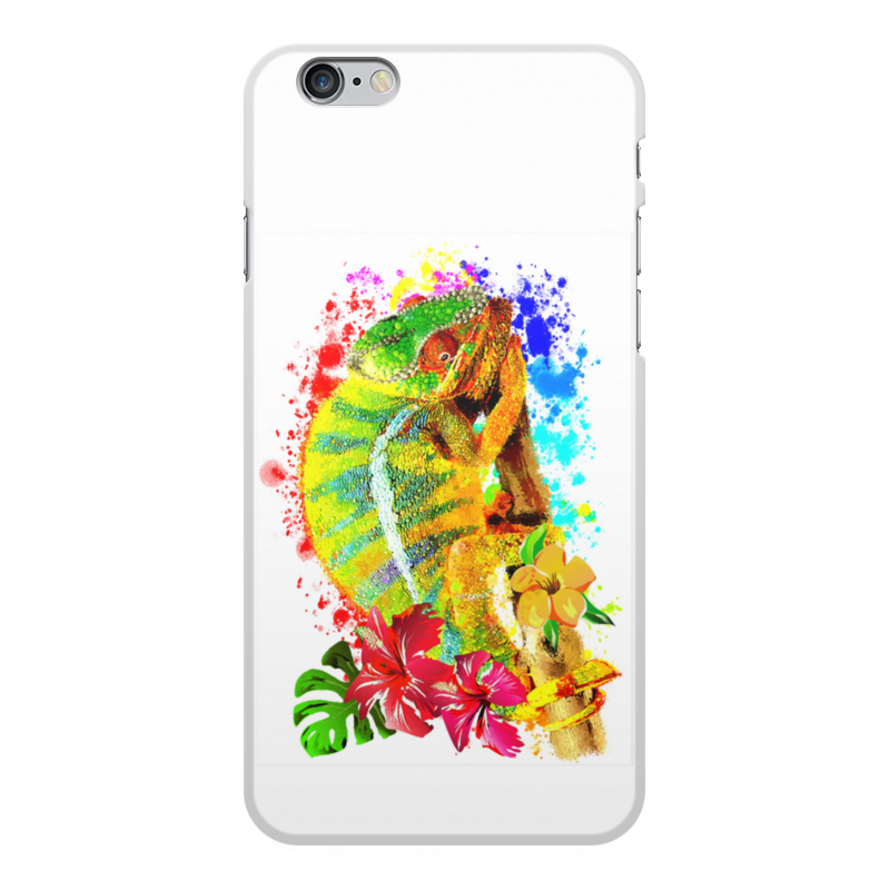 Printio Чехол для iPhone 6 Plus, объёмная печать Хамелеон с цветами в пятнах краски.