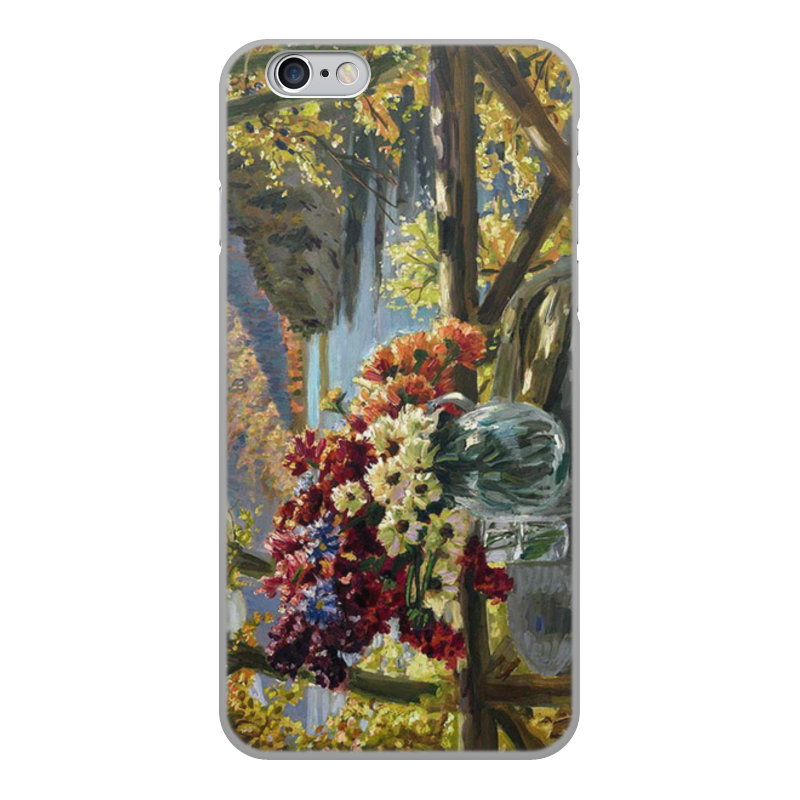 Printio Чехол для iPhone 6, объёмная печать Цветы на фоне озера (картина вещилова) printio чехол для iphone 7 объёмная печать зимний пейзаж с елями картина вещилова