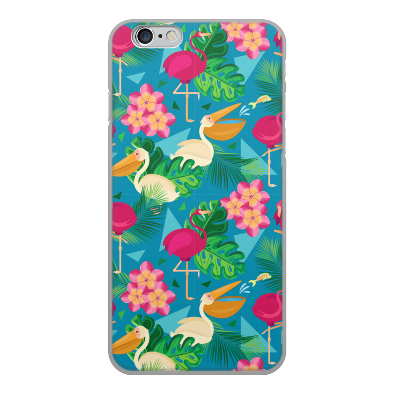 Printio Чехол для iPhone 6, объёмная печать Фламинго и пеликаны в геометрических тропиках жидкий чехол с блестками застенчивый фламинго на xiaomi redmi 6 сяоми редми 6