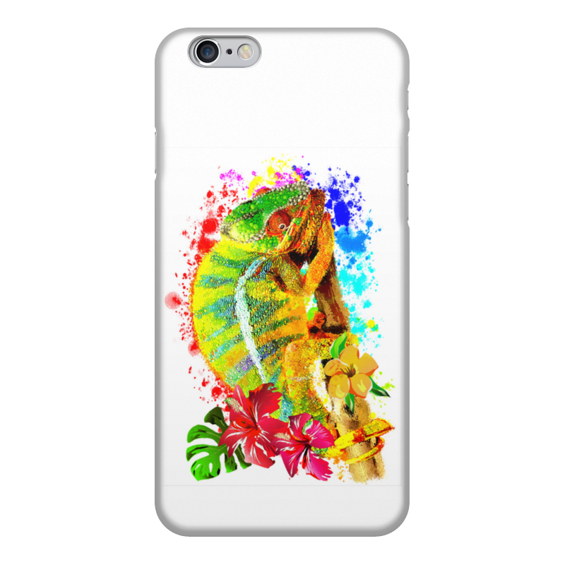 Printio Чехол для iPhone 6, объёмная печать Хамелеон с цветами в пятнах краски.